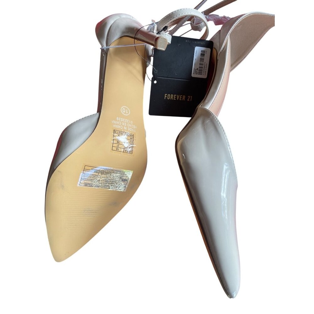Forever 21 Pointed Toe Heels Patent Beige Strappy Adjustable Ankle Strap size 10 - Picture 7 of 7
